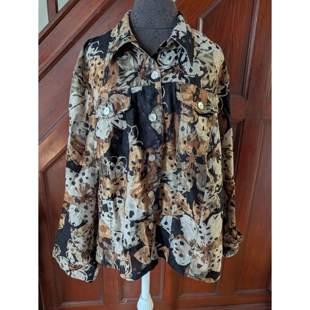 Ruby Rd. Favorites Womens Floral Button-Up Jacket Size 20W Multicolor